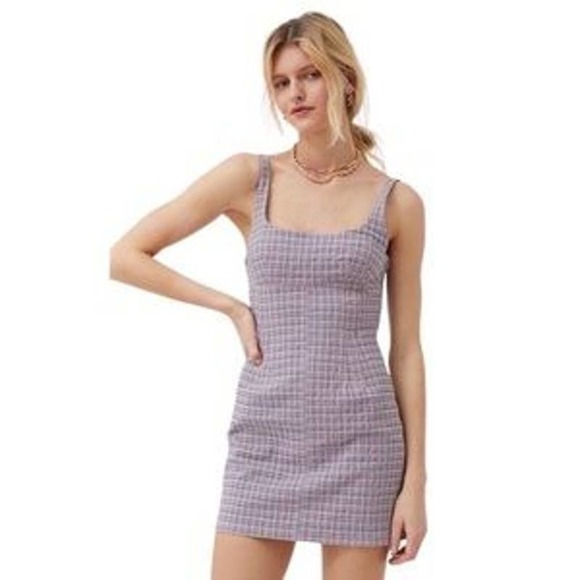 NWT BDG Urban Outfitters Mini Dress SMALL Square Neck Sleeveless Plaid Blue - Picture 1 of 6